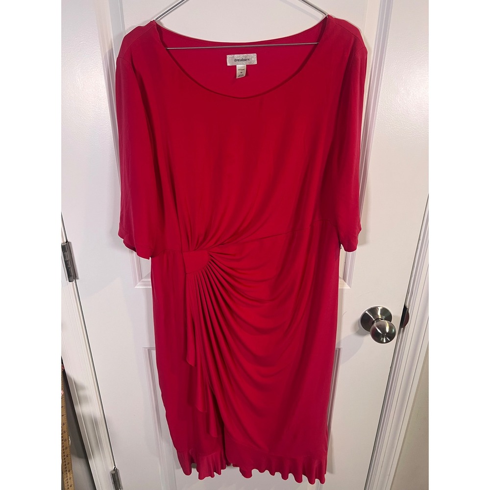 Dressbarn Women Dress‎ Ruched Side Ruffle Hem Red 16